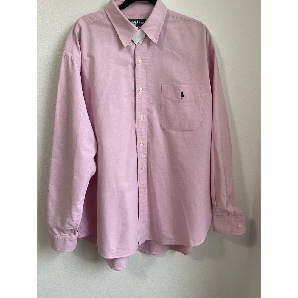 Polo Ralph Lauren Mens Button Pink Shirt Oxford Pony Logo Big Size XL